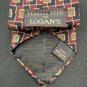 Ferrell Reed Maroon Tan Black Abstract Squares Silk Neck Tie Vintage Classic USA
